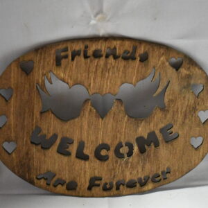 Handcrafted Wooden Welcome Sign with Heart Cutouts