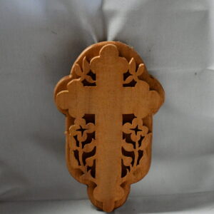 Handcrafted Wooden Cross Plaque with Floral Cutout Details