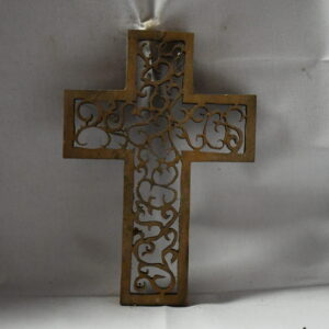 Handcrafted Wooden Cross with Intricate Scrollwork Design