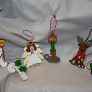 Ornaments set of 6 (Candle, Christmas Tree, Reindeer, Angel, Snowman, Candy Cane).